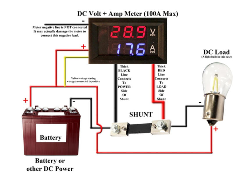 DC 100V Digital Voltmeter & Ammeter 50A (includes shunt)